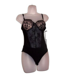 Haute Monde Medium Black/Nude Sheer Mesh Teddy NWT